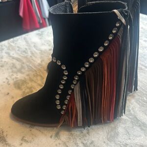Fringe Suede Ankle Boots - Black and Multicolor Jeffrey Campbell free people